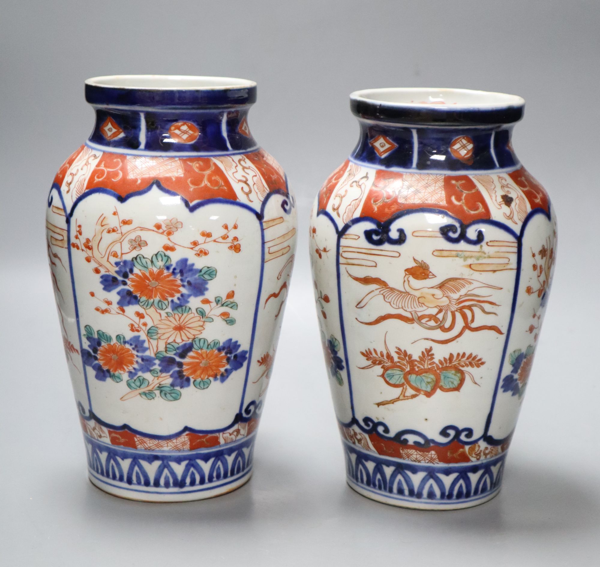 A pair of Meiji period Imari vases, height 23cm